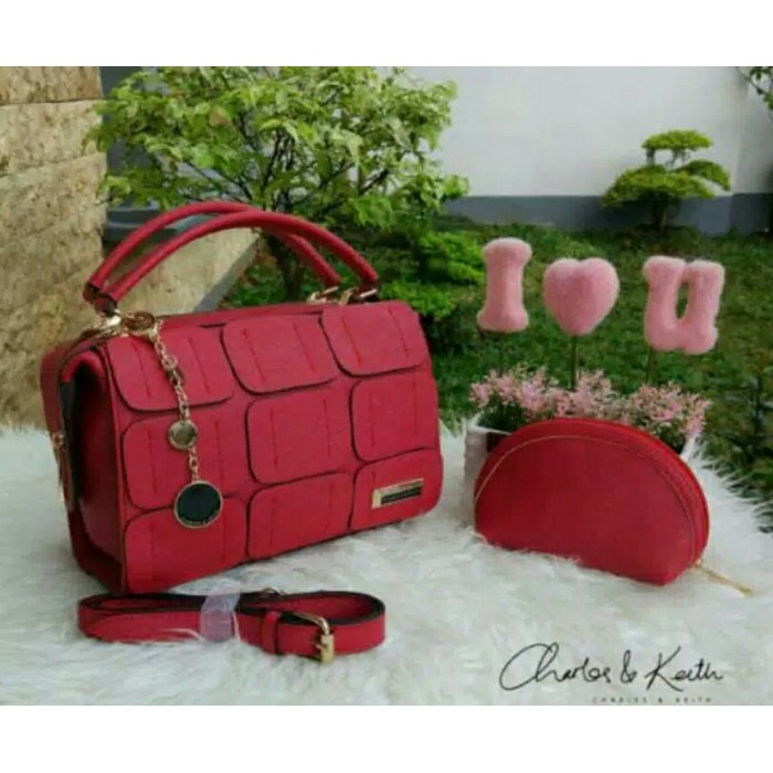 Tas Fashion Impor Wanita Branded CK Charles   Keith Taiga Warna Merah