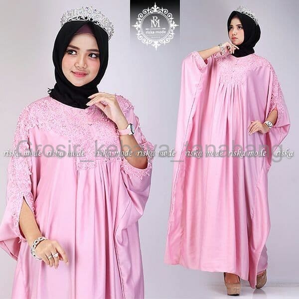 Realpict Gamis Kaftan aliyah Pink by Riska Mode