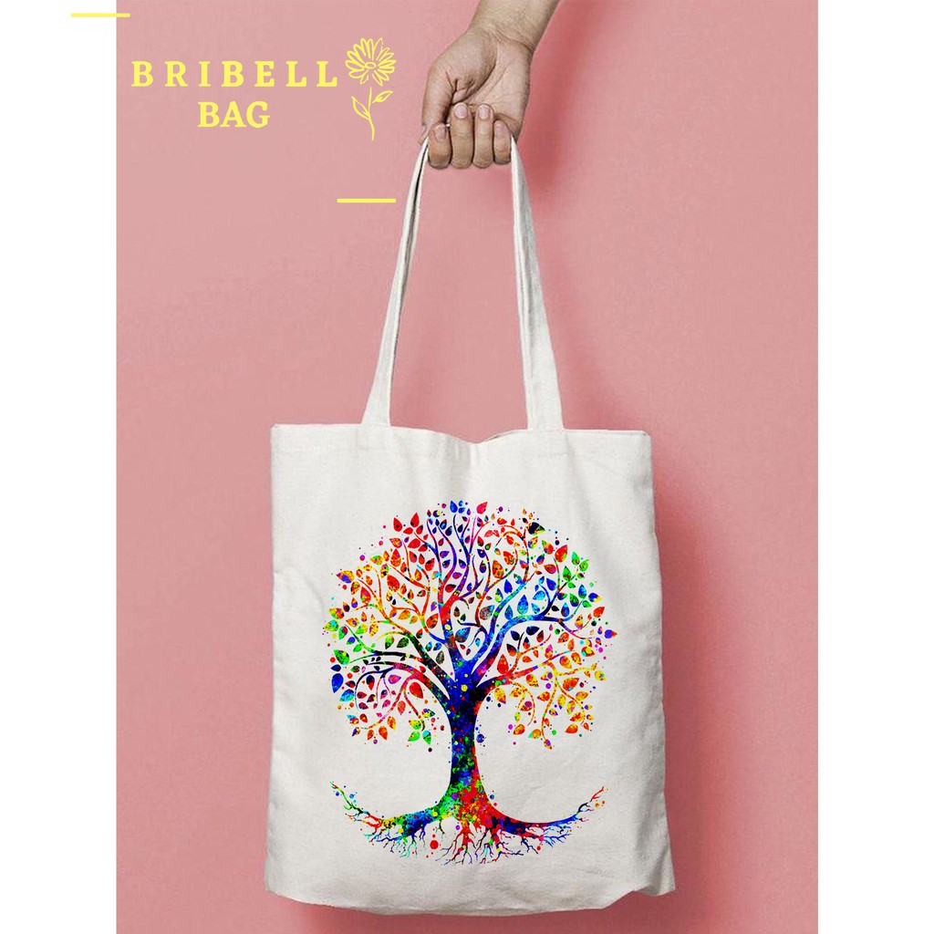 Tote Bag Kanvas Bergambar - Colorful Trees