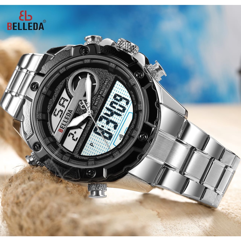 JAM TANGAN BELLEDA 9295 - JAM TANGAN PRIA ANALOG DIGITAL STAINLESS - JAM TANGAN PRIA BELLEDA