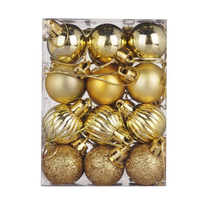 XB3L isi 24 bola natal labu 3 cm ornamen dekorasi pajangan pohon xmass - Gold