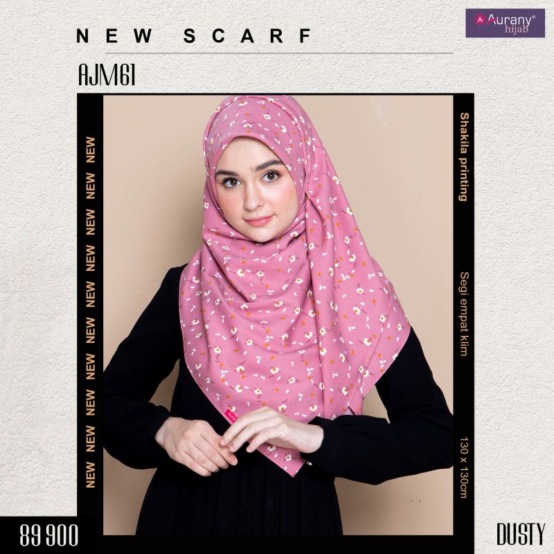 Aurany New Scarf AJM 61 Hijab Segiempat Jumbo Syari 130x130 Motif Shakila Printing Material