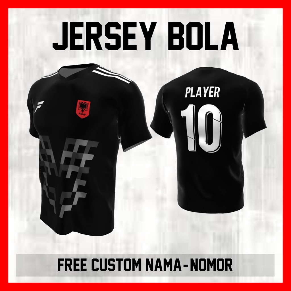 Kaos Bola Jersey Albania Timnas Negara Garis Bahu Baju Custom Nama dan Nomor Punggung - 241