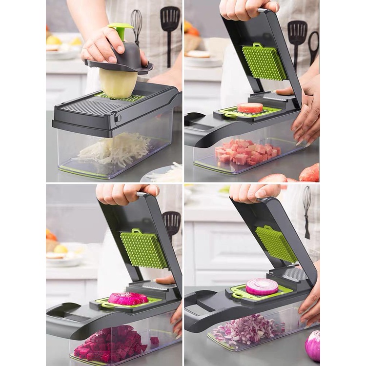 【COD+Dalam stok+Pengiriman Cepat】Parutan Serbaguna Sayur dan Buah Multifungsi 8 in 1 Pengiris Sayur Vegetable Fruit Slicer