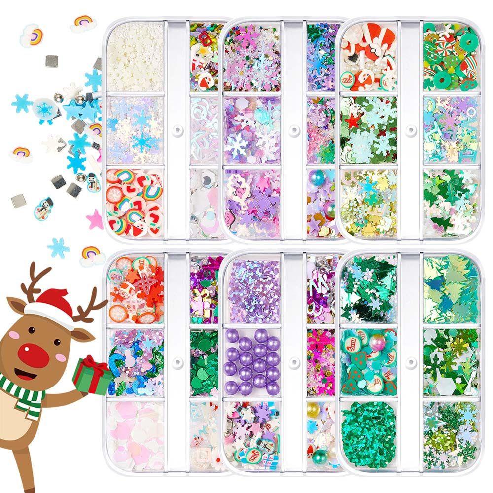 AUGUSTINA Agustinina Dekorasi Kuku Natal Clay Lembut Manikur Aksesoris Santa Claus Snowman Nails Flakes Slice