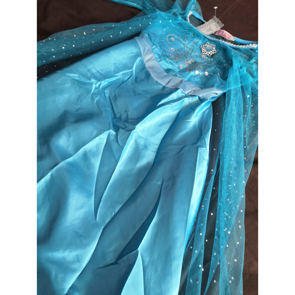 Kostum Anak Princess Elsa Frozen Gaun Dress Perempuan Biru Toska Cosplay Ulang Tahun Import