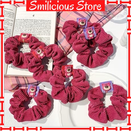 Ikat Rambut Cepol Scrunchie Bear Korea / Kuncir Rambut Kain Motif Bunga Matahari