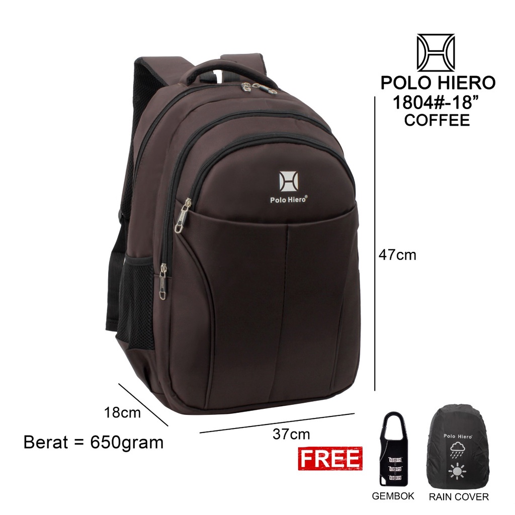 (RF) Ransel Fashion Polo Hiero 1804 Tas Ransel Backpack Import Tas Pria Punggung (Free Rain Cover)