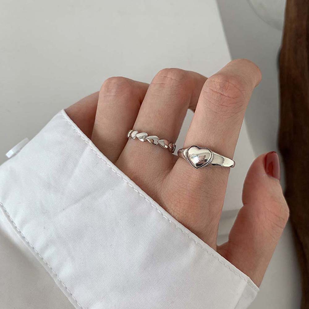 MXBEAUTY Simple Heart Rings Retro Fashion Jewelry Open Ring Wild Hollow Love Korean Personality Girls Copper