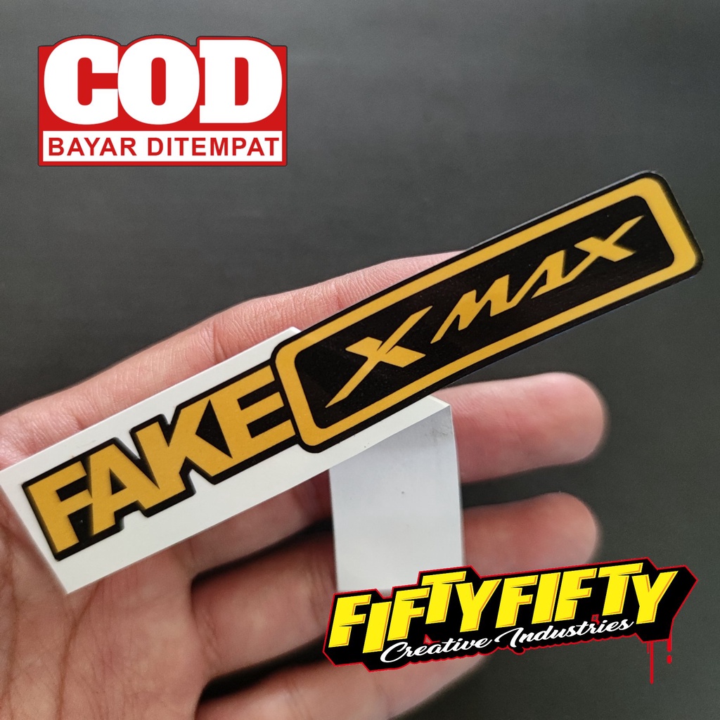 Stiker Print Cut FAKE XMAX Stiker Printing Laminasi Glossy Tahan Air Stiker Motor Mobil Helm Sudah Membentuk Pola Desain