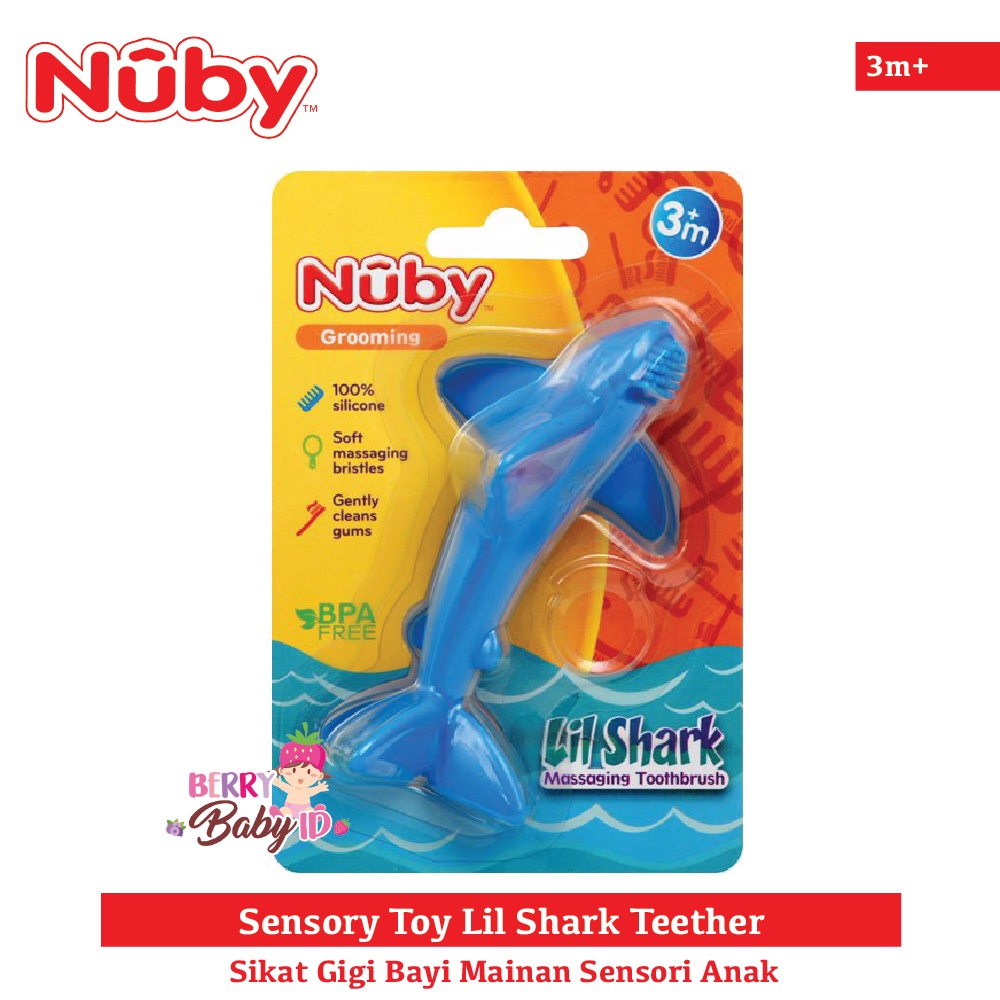 Nuby Sensory Toy Lil Shark Teether Sikat Gigi Bayi Anak Mainan Sensori Berry Mart