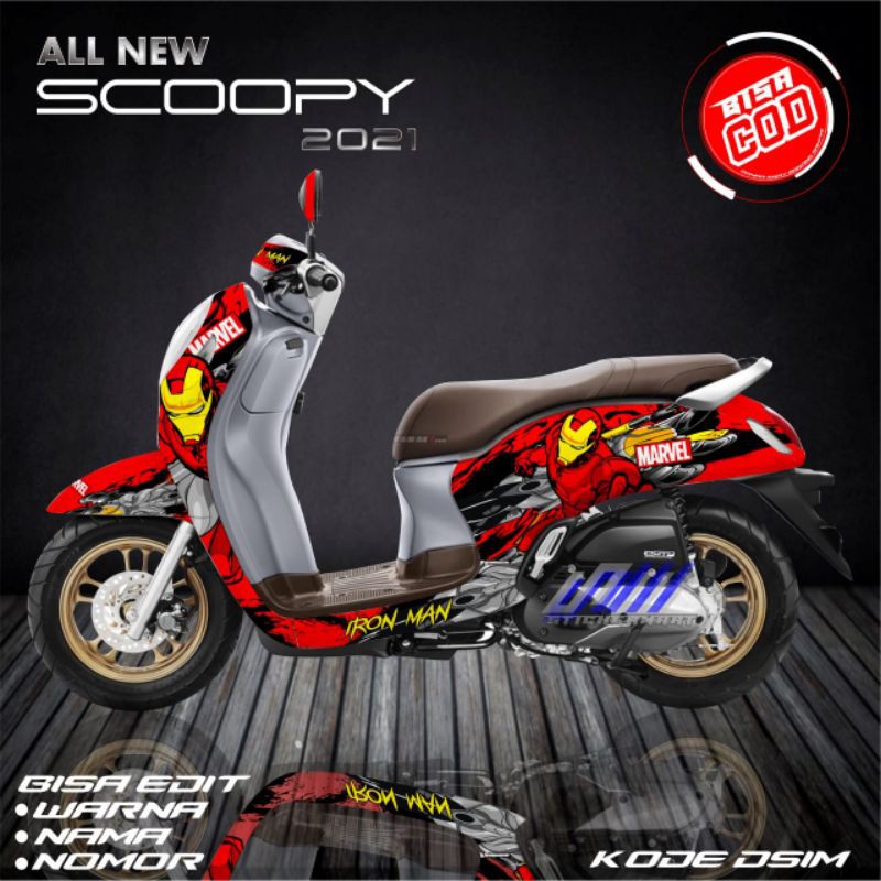 sticker decal full body honda scoopy merah ironman