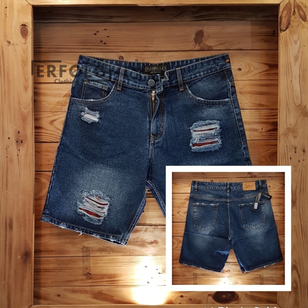 Celana Denim Pria Pendek Jeans Cowok Sobek Calana Ripped Robek Distro Original Brand Lokal Bandung