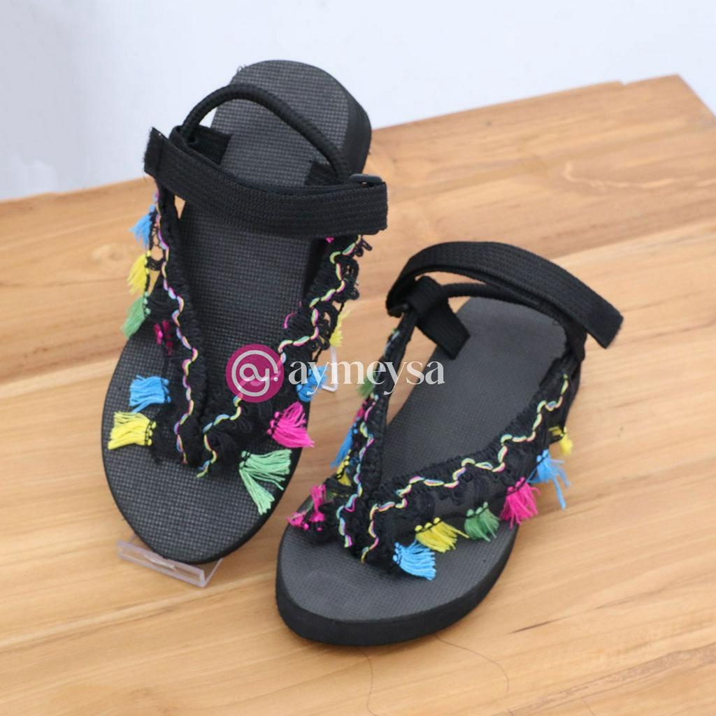 Sandal Wedges Boho Rumbai Etnik Bali Bohemian