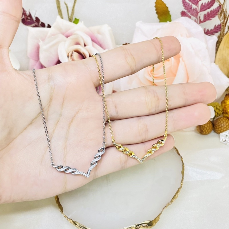 Kalung fuji lilit permata Anti karat Titanium