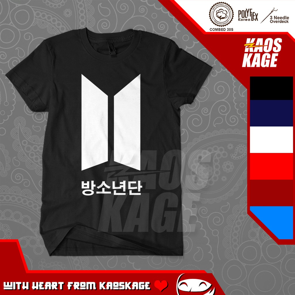 T-Shirt Kaos Baju Distro KOREAN BTS LOGO Cotton Combed 30s Premium  / Kaos Keren / Kaos KPOP ARMY