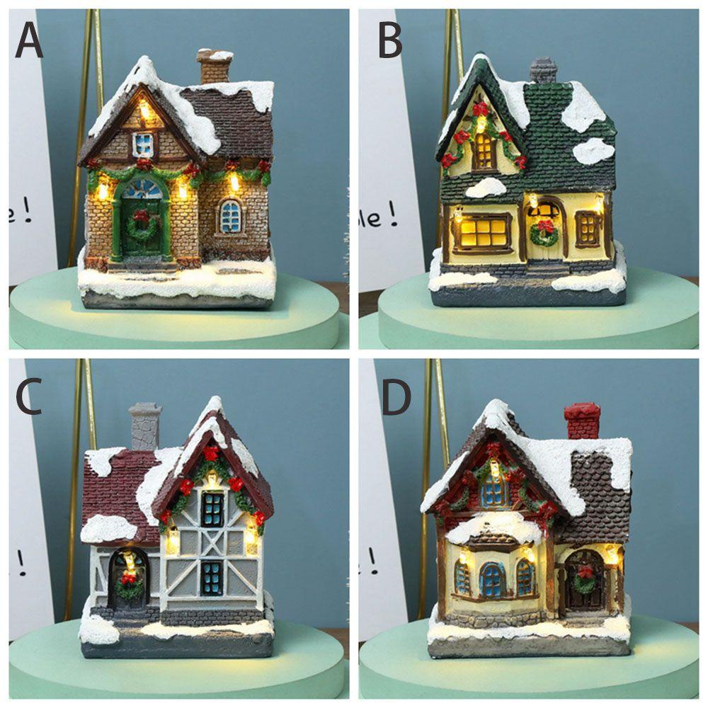 【 ELEGANT 】 Scene Village Houses Christmas Warm White Garden Resin Figurines Village Sets Christmas Ornament