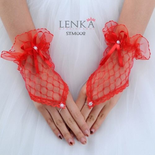 [BISA COD] SARUNG TANGAN MERAH AKSESORIS WEDDING GLOVES PENGANTIN PESTA STM002