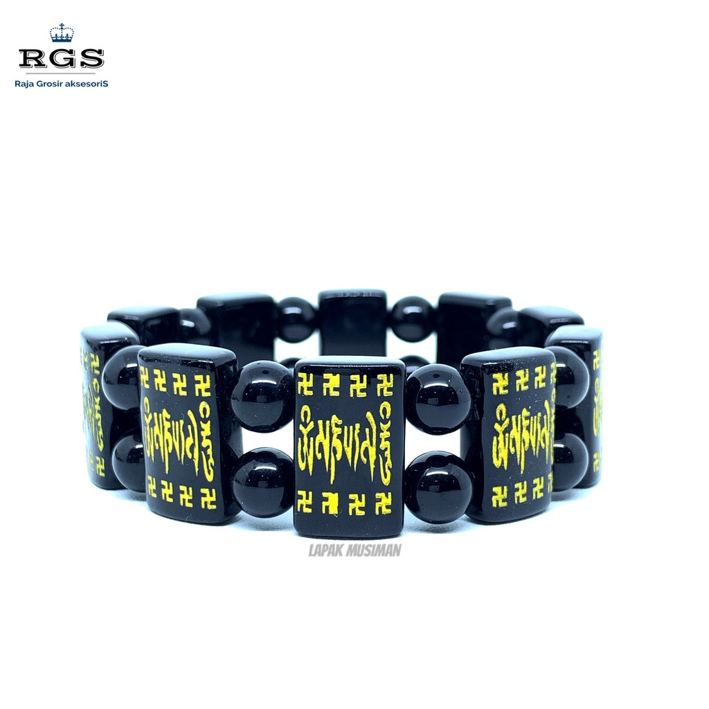 Gelang Pria Wanita Batu Akik Onyx Tulisan China