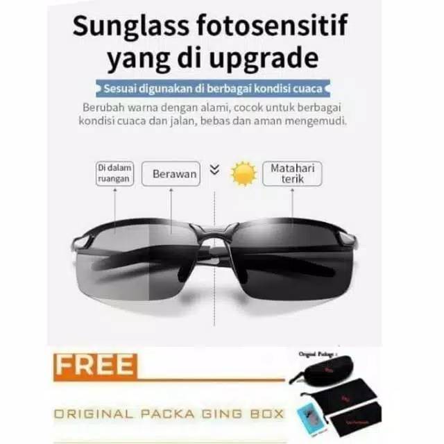 COD Kacamata Anti Silau Siang Dan Malam  Sunglass Fotosensitif UV 400-1
