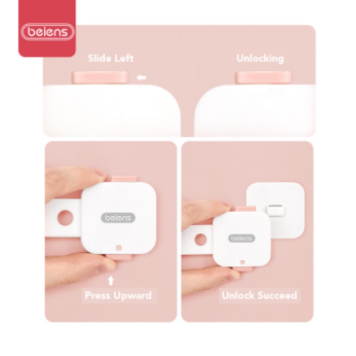 Beiens Baby Safety Lock Kunci Pengaman Bayi Laci Pintu Lemari Kulkas - Putih Pink