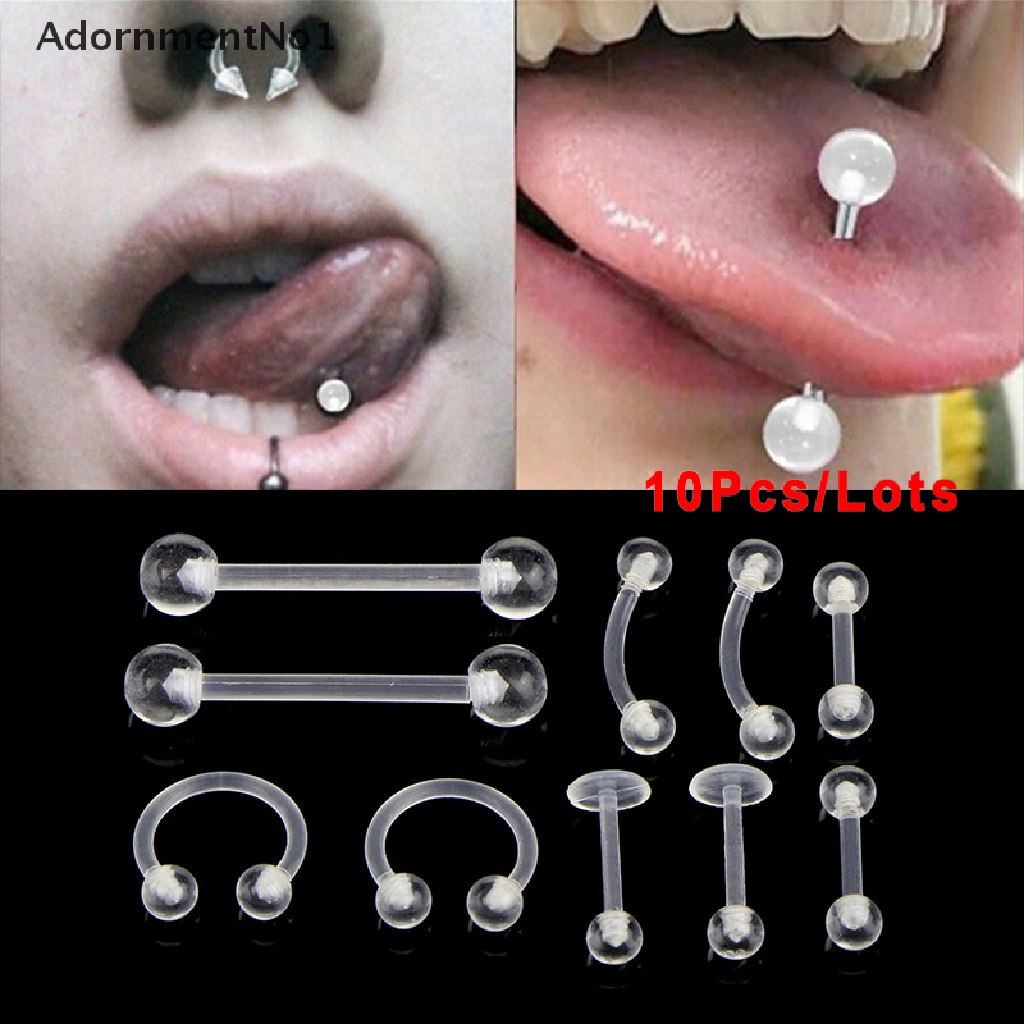 [AdornmentNo1] 10Pcs/Set Transparent Acrylic Barbell Eyebrow Belly Tongue Ring Piercing Jewelry  [new]