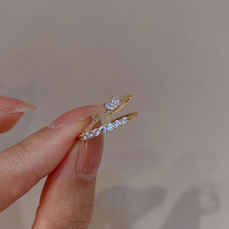 Cincin Zircon Bentuk Hati Gaya Korea Untuk Wanita