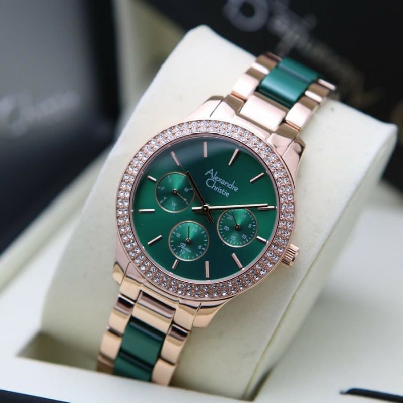 Jam Tangan Alexander Christie Wanita Green Rosegold ac2914 Original