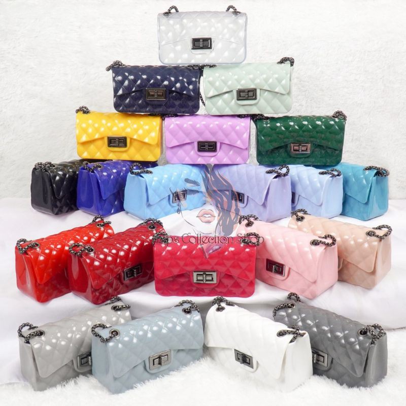 TERMURAH TAS JELLY GLOSSY IMPORT RANTAI HITAM