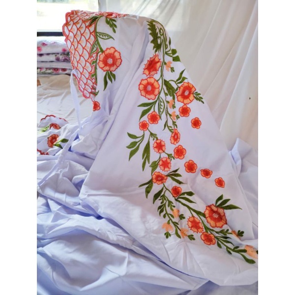 MUKENA MUKENAH RUKUH TERUSAN PUTIH KATUN BORDIR BUNGA LAJURAN SANTRI KUDUS RAMBAT BELAKANG