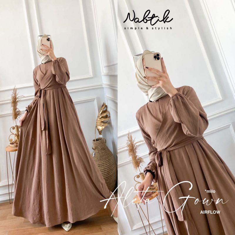 Gamis Muslimah Terbaru Terlaris Kekinian Aleta Gown Crinkle Airflow