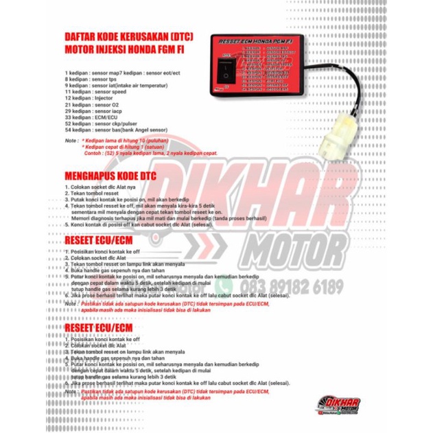 ALAT RESSET MANUAL ECU HONDA FI