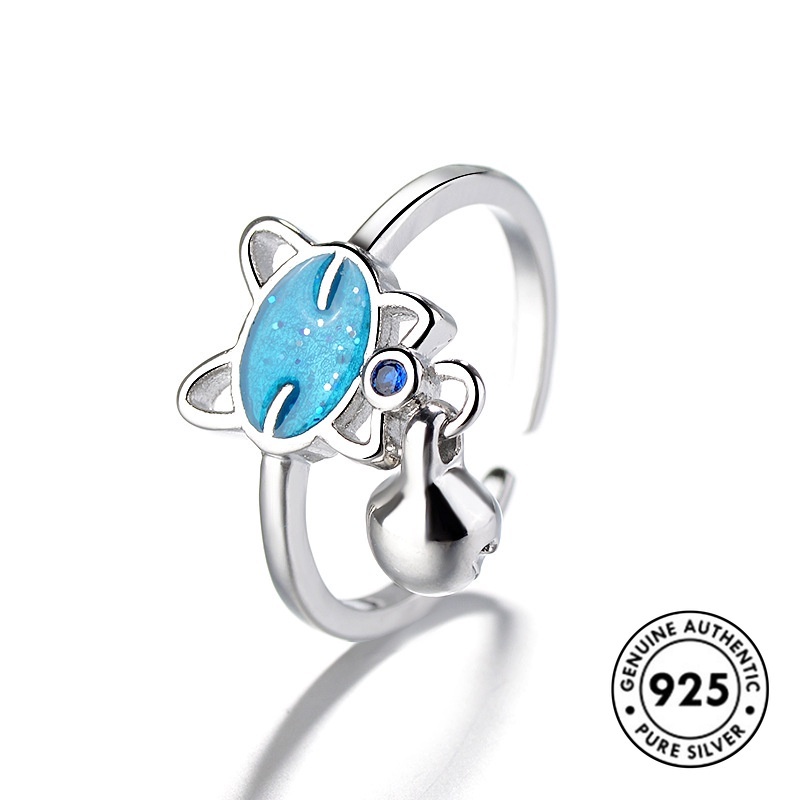 Cincin Desain Kucing Bahan S925 Silver Untuk Wanita
