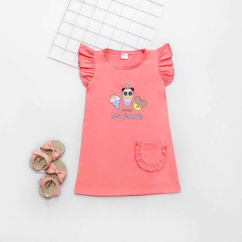 owlet - Dress ruffle anak / daster anak / dress gambar kartun (1-6 tahun)