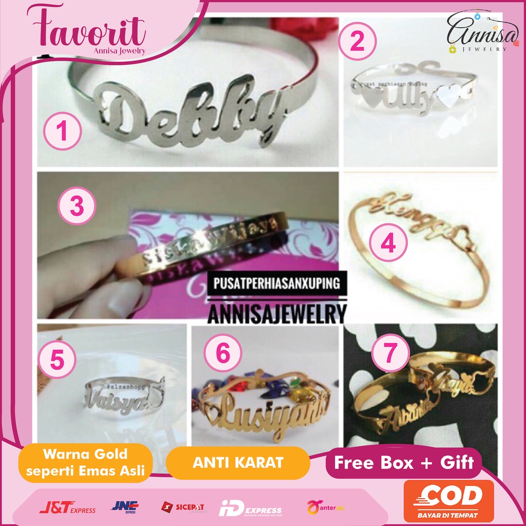 GELANG BANGLE NAMA LOVE Gold / Silver / titanium / stainlees steel / besi putih