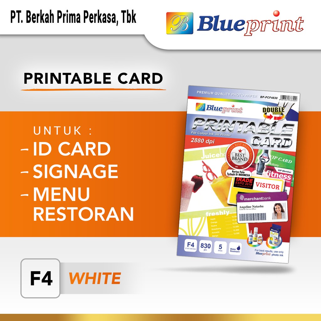 

Kertas PVC ID Card BLUEPRINT Printable Card White Double Side 830 Micron - F4