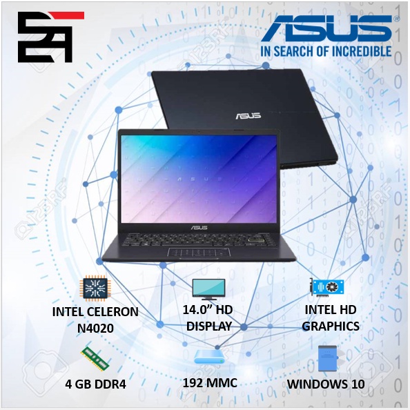 Laptop Asus E410MA INTEL N4020 RAM 4GB 128/192GB 14HD WINDOWS 10-E410M BLACK 192/14in