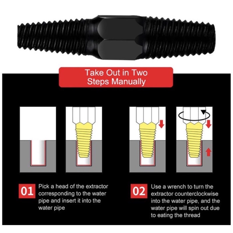 Kodenki Pipe Screw Extractor Alat Pembuka Baut Patah Kran 1/2&quot; 3/4&quot;