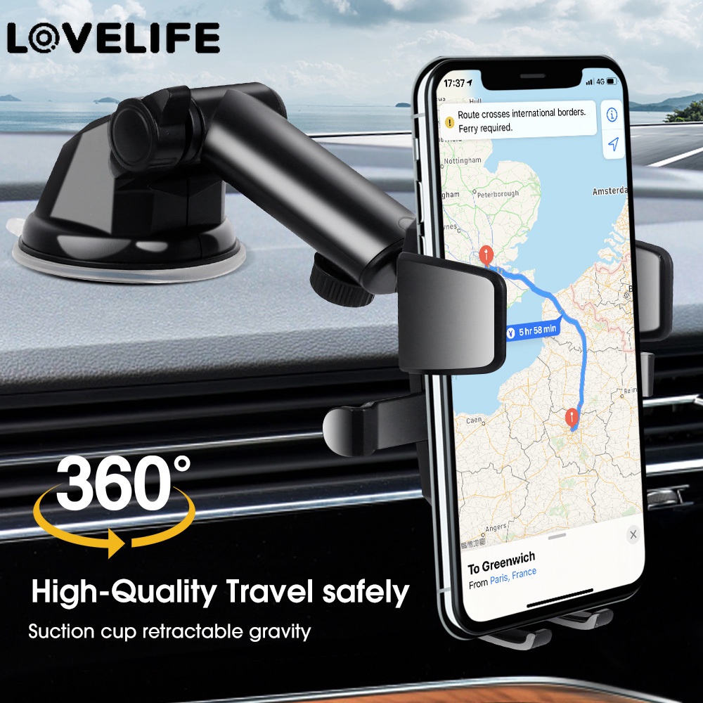 360 ° Bracket Dudukan Handphone Teleskopik Dengan Kop Perekat Untuk Kaca Depan Dan Dashboard Mobil