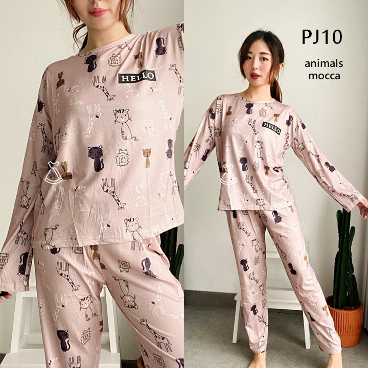 PJ10 - PIYAMA SETELAN TIDUR CELANA PANJANG BASIC KAOS STRETCH ADEM