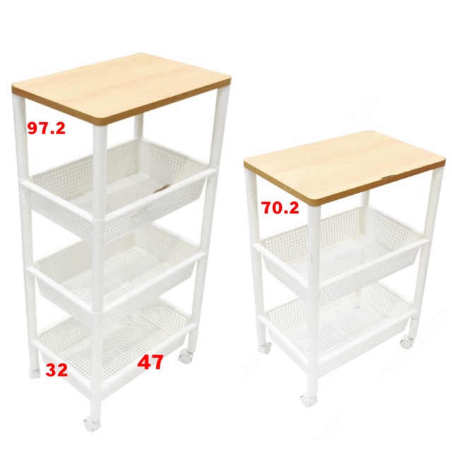 Troli serbaguna Rak Roda INFORMA putih meja kayu