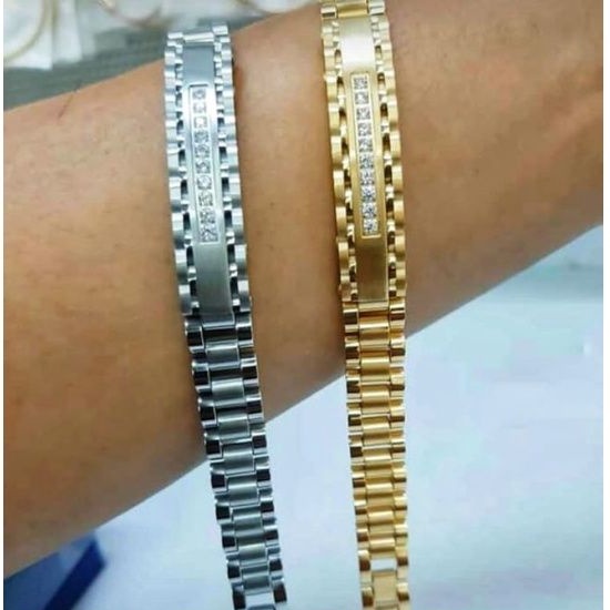 Gelang Bracelet Titanium Plat Permata Rantai Pria Wanita