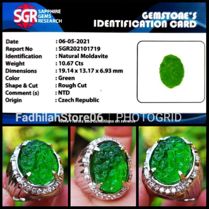 NATURAL GREEN ROUGH CUT MOLDAVITE + MEMO LAB