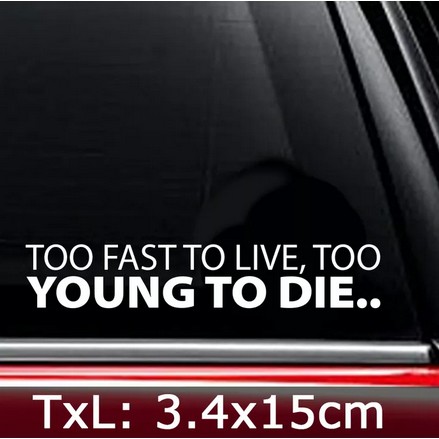 Stiker Mobil Text Too Fast to Live Too Young to Die Car Decal Sticker