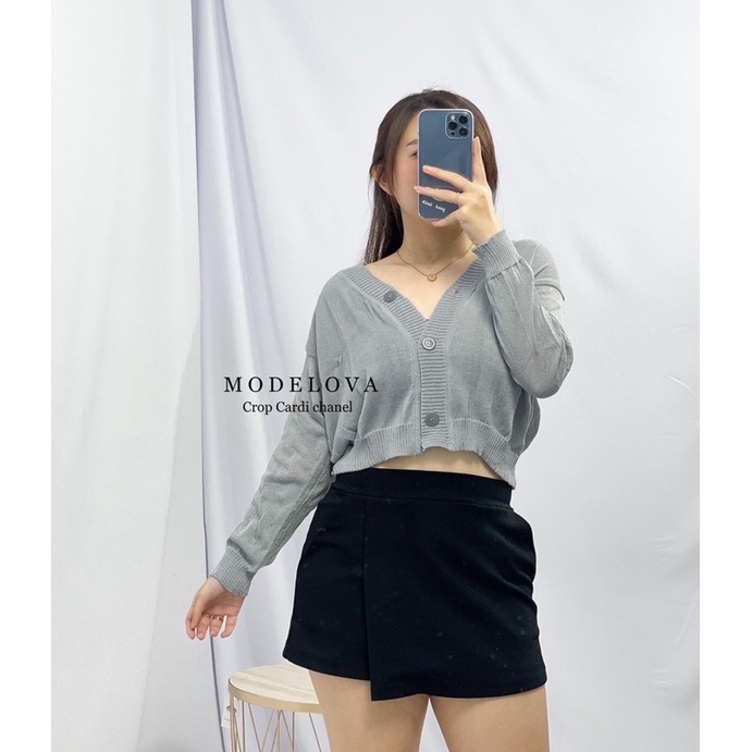 MDLV ~ BAJU RAJUT CROP CARDI CHANEL WOMEN KNIT CROP CARDIGAN CROP LENGAN PANJANG RAJUT CEWEK FASHION WANITA