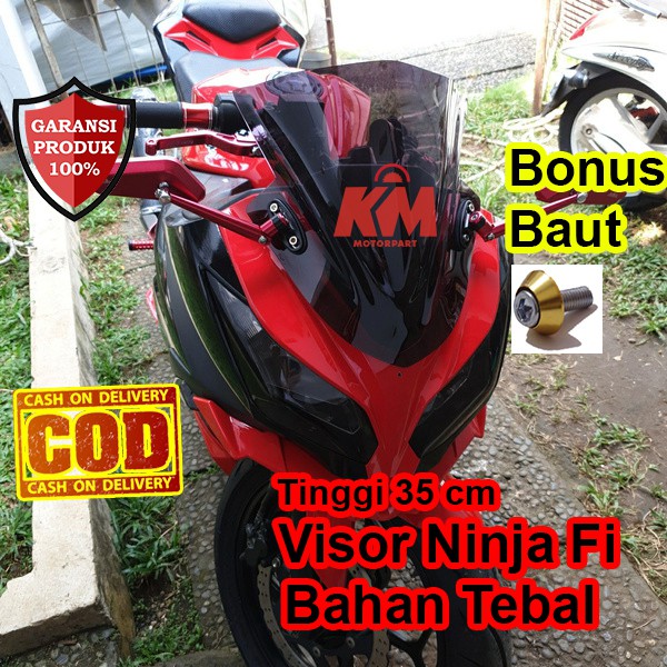 Visor Windshield Ninja 250 Fi Jenong Tinggi 35cm Bonus 4 Baut - Hitam dan Bening Visor Variasi Ninja