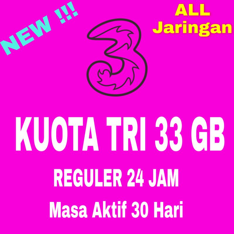 Kuota Tri 33GB 66GB AKTIVASI KUOTA 33GB Kuota Reguler 33GB kuota tri 33gb kuota 33gb