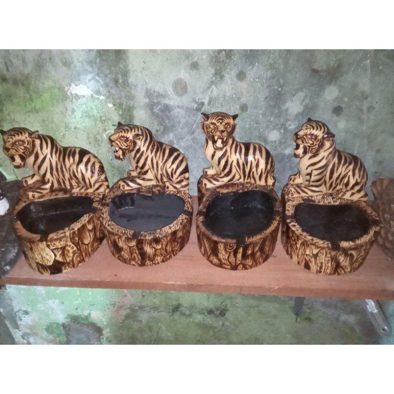 asbak ukir macan kayu