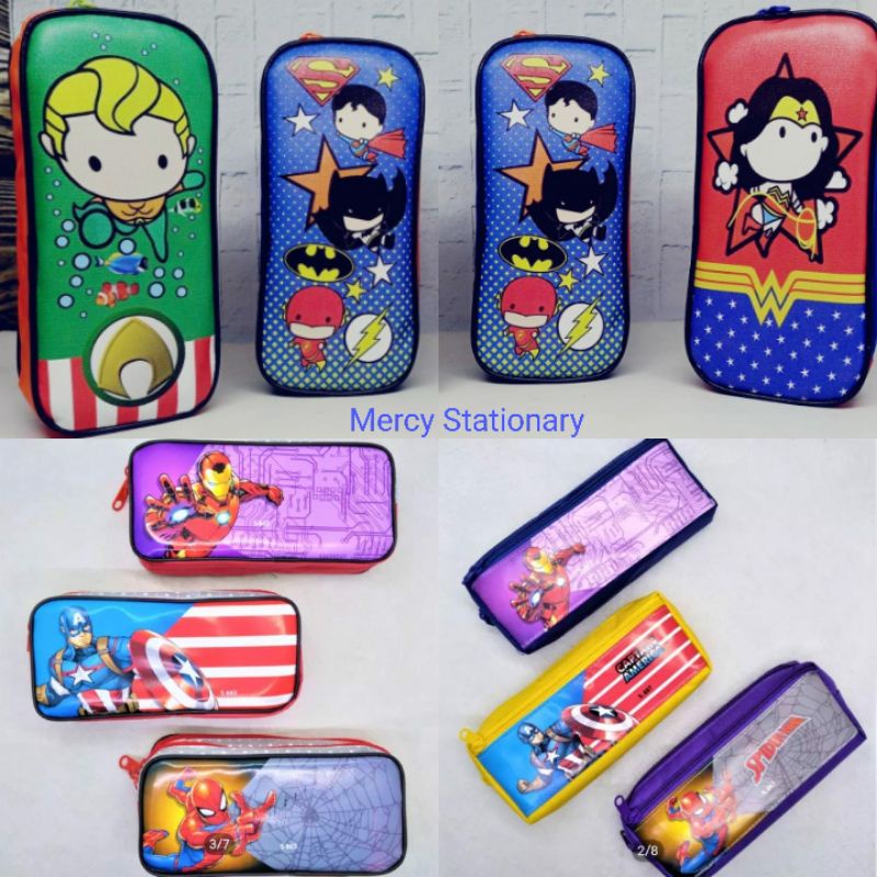 

Pencil Case Resleting Karakter - Kotak Pensil Zipper Spiderman Superman Wonder Woman Captain America