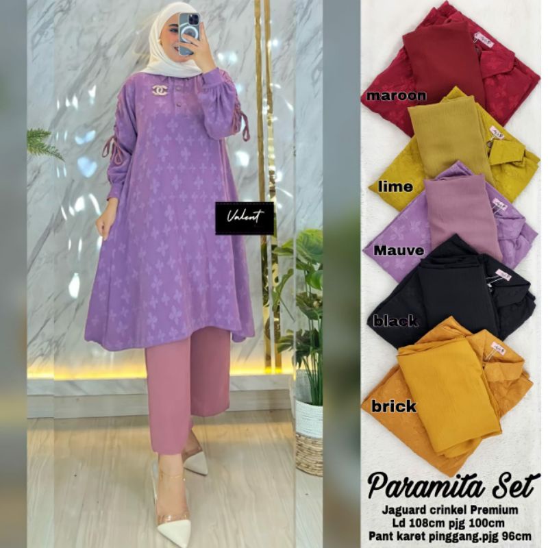 Setelan Celana wanita motif Paramita set jaguard crinkle premium